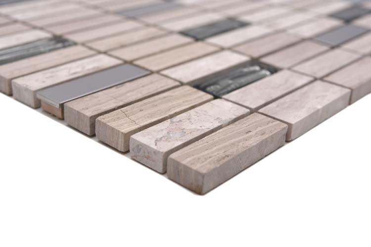 Mosaïque Crystal+ Mix bois/blanc rectangulaire brillant 29,8x30,4cm