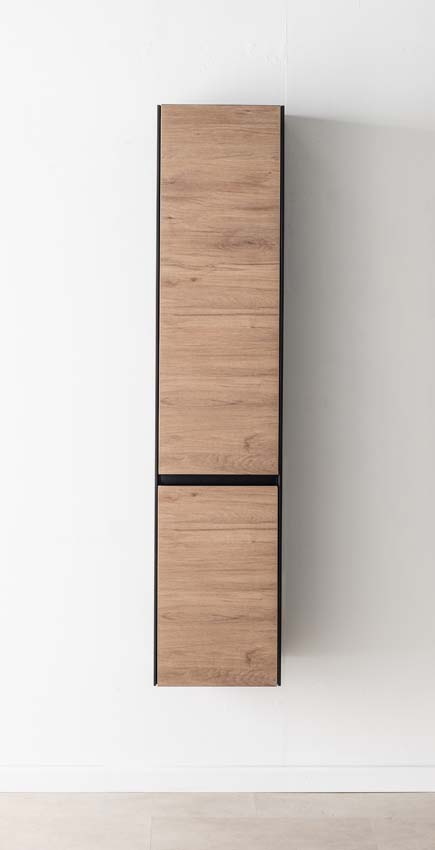 Meuble de salle de bains Molly chêne suspendu avec lavabo double noir mat 120cm