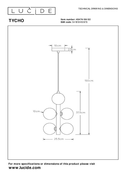 Lucide TYCHO - Suspension - Ø 25,5 cm - G9 - Or Mat
