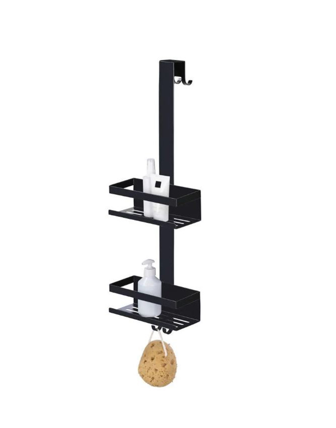 Étagère de douche Wenko Bribano Duo noir mat 23x71x18cm sans perçage