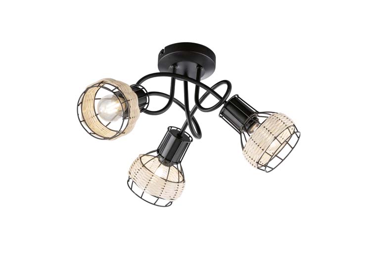 Spot de plafond noir/rotan 3xE14 lampe excl