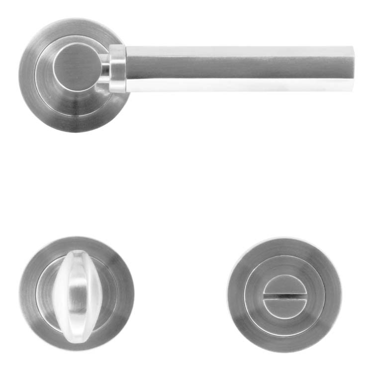 Poignée de porte siracusa look inox avec serrure toilette