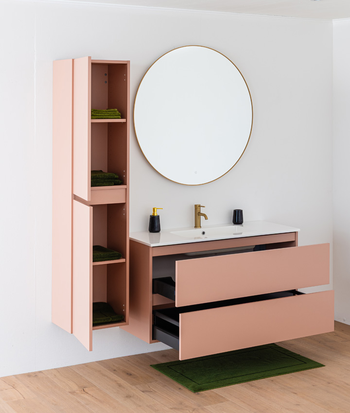 Badkamermeubel Dotan abrikoos hangend met enkele wastafel glanzend wit 120cm
