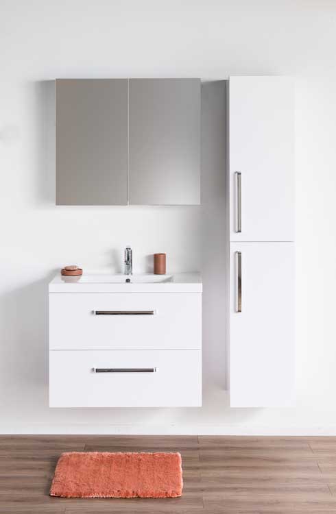 Meuble de salle de bains Bison blanc mat suspendu avec lavabo simple blanc brillant 80cm