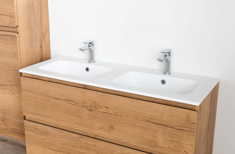 Meuble de salle de bain Daria chêne brun doré 1200 mm 2 lavabo mat