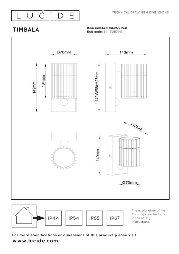 Lucide Essential Timbala - Wandspot / wandlamp binnen/buiten - 1xGU10 - IP44 - Beweging & dag/nacht sensor - Zwart