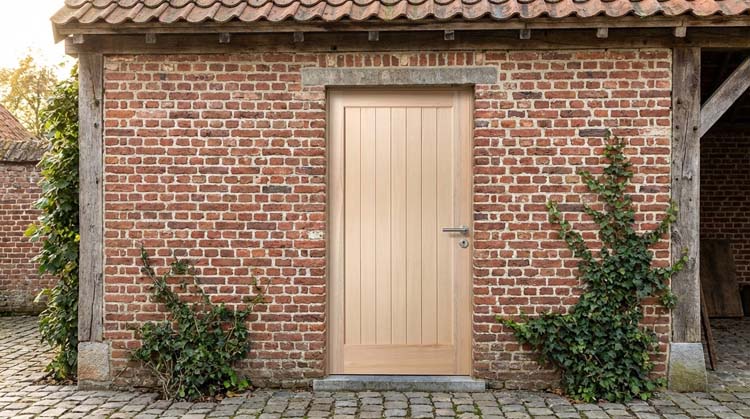 Porte extérieure bois à planchettes meranti naturel 940x2145mm poussant à gauche