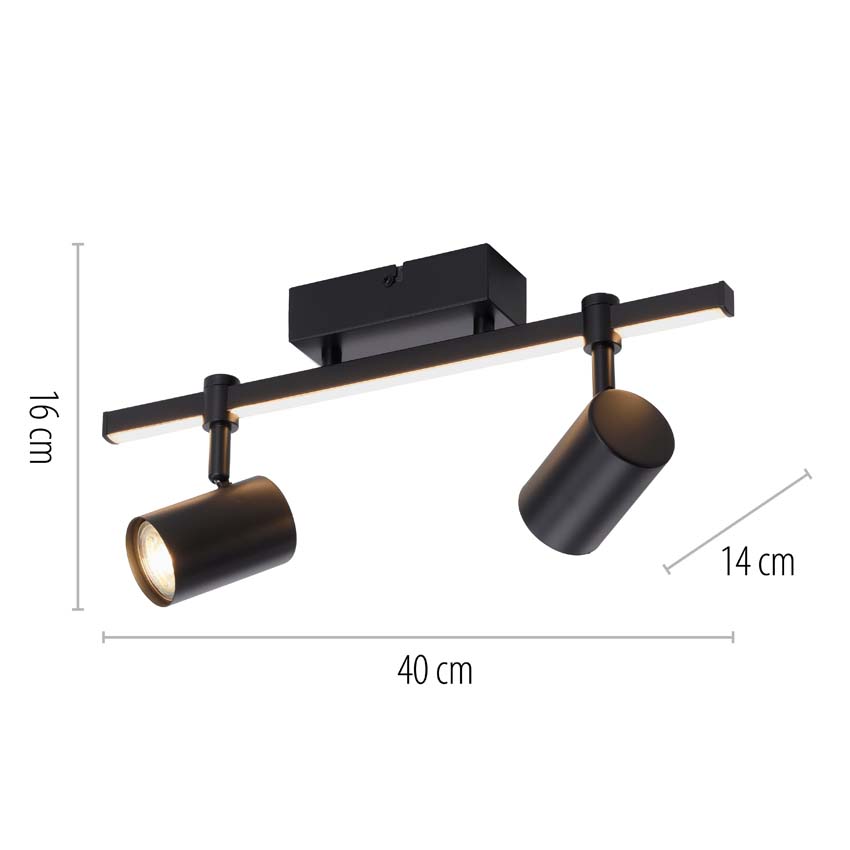 Applique murale - Noir - 40x10,5x18cm - LED - 2x4,5W - 3000K