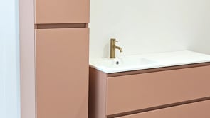 Meuble de salle de bains Dotan abricot suspendu avec double lavabo blanc mat 120cm