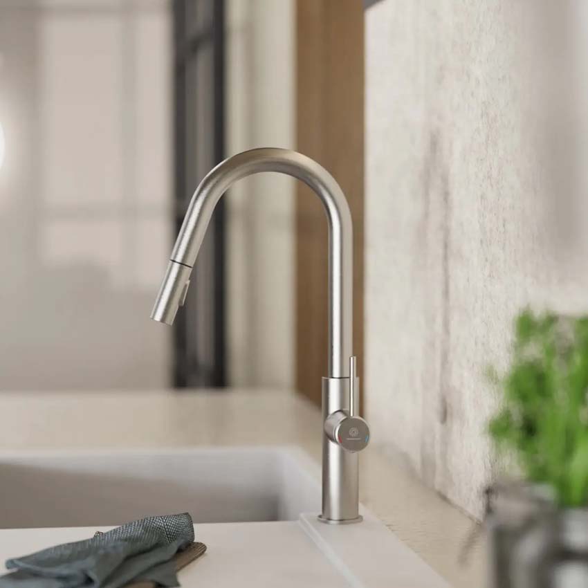 Robinet de cuisine Wasserwerk WK 13 Curve aspect inox avec bec extractible