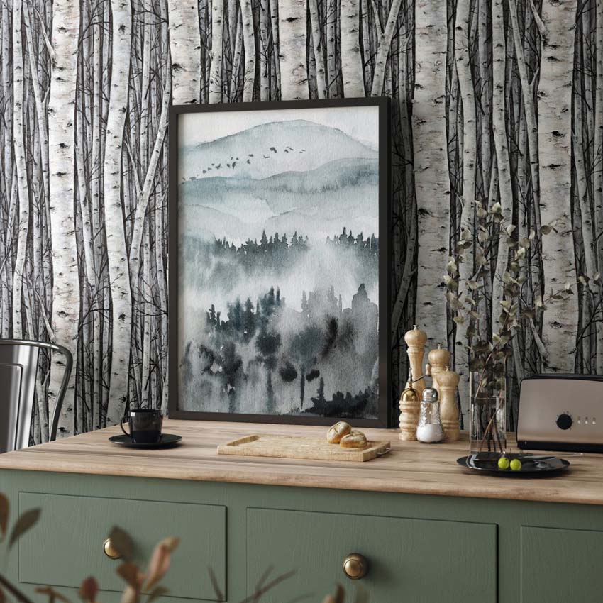 Vinyl op vliesbehang berk grijs/beige 0,53x10m