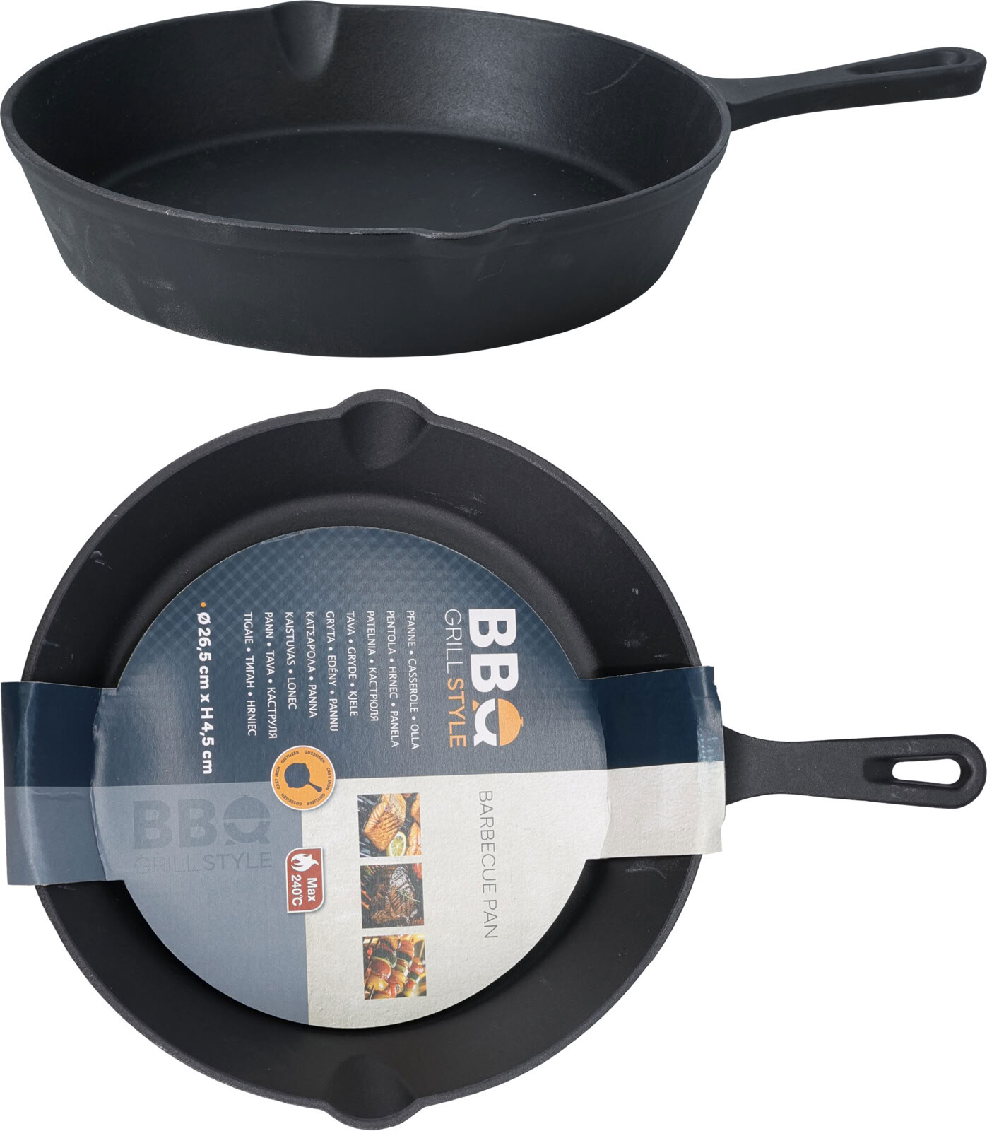 BBQ pan met 2 schenktuiten zwart Ø26,5cm
