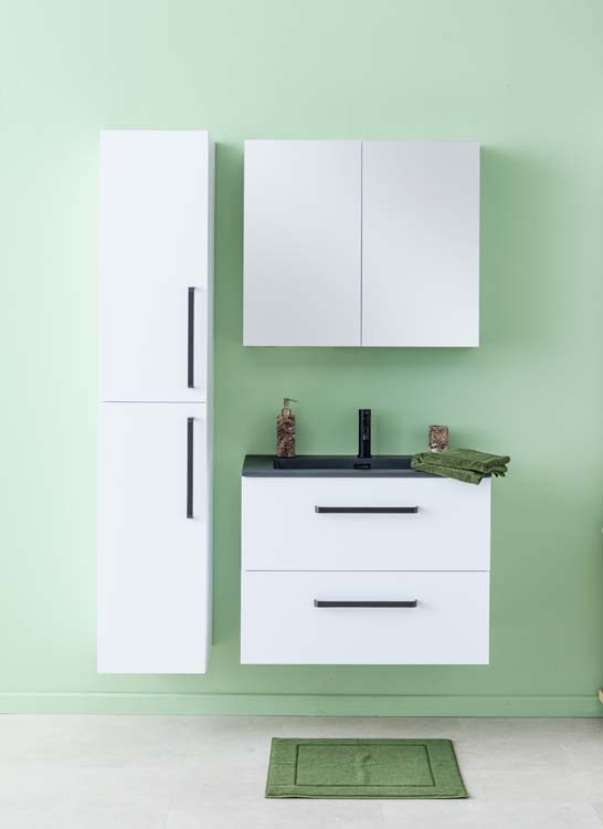 Meuble de salle de bains Bison blanc mat suspendu avec lavabo simple noir mat 80cm