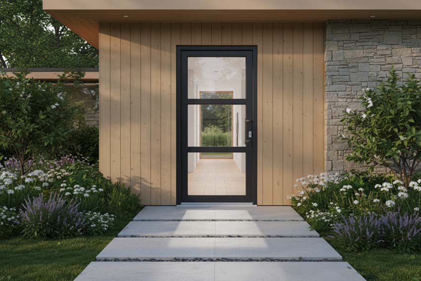 Buitendeur 3 delen PVC helder glas antraciet/wit 980x2180mm rechtstrekkend