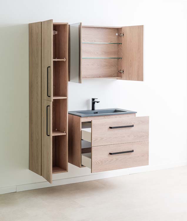 Meuble salle de bain Chêne Bison 800 mm lavabo ciment