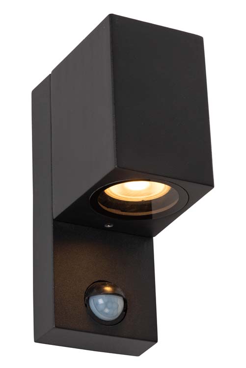 Lucide ZARO IR - Wandspot Binnen/Buiten - 1xGU10 - IP65 - Bewegingssensor - Zwart
