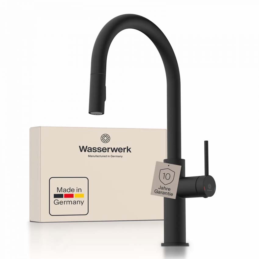 Robinet de cuisine Wasserwerk WK 13 Sphere noir mat avec bec extractible