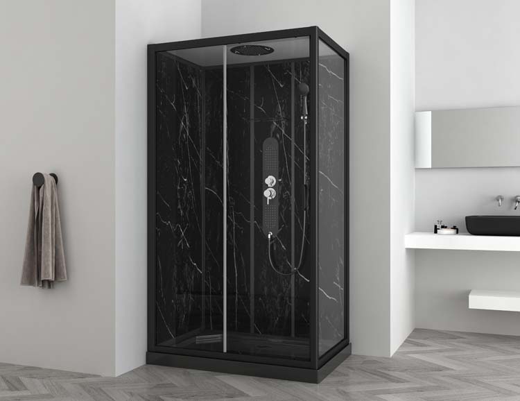 Cabine de douche Aster 120x80x225cm noir aspèct marbre