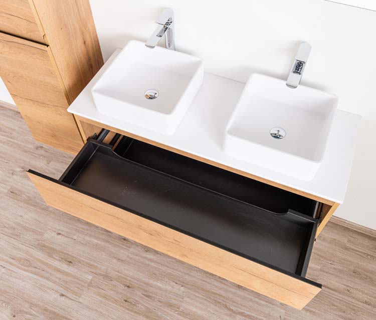 Meuble de salle de bain Daria chêne brun doré 1200 mm tablette en saillie mat
