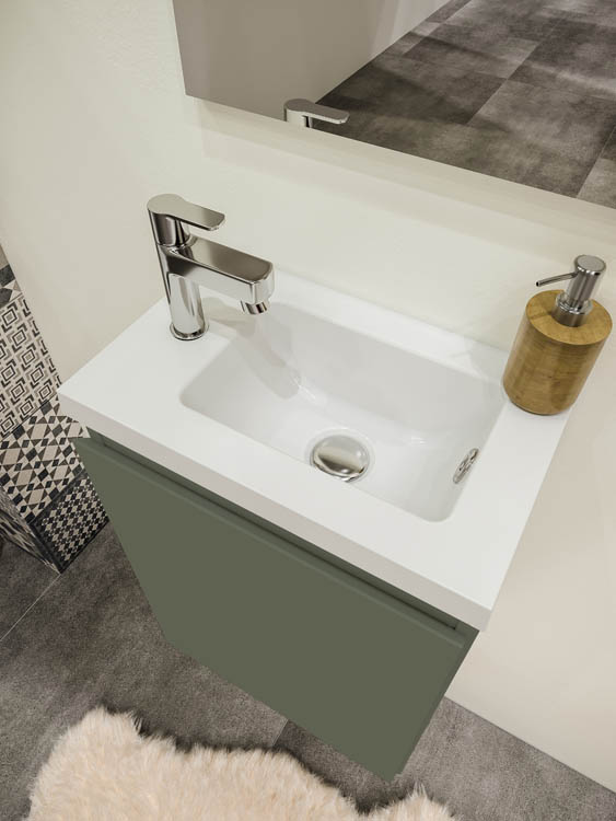 Meuble lave-mains Atlanta vert sauge vasque polybéton blanc 48x40x25cm