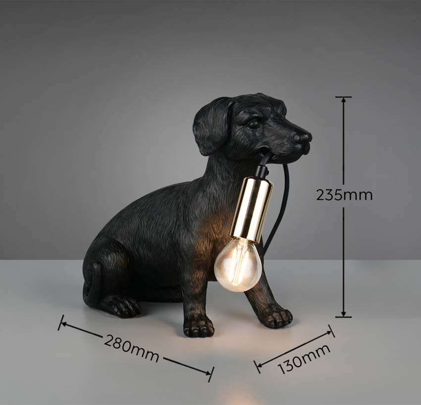 Lampe de table chien - Noir - 22x12x18cm - E14 - 1x10W