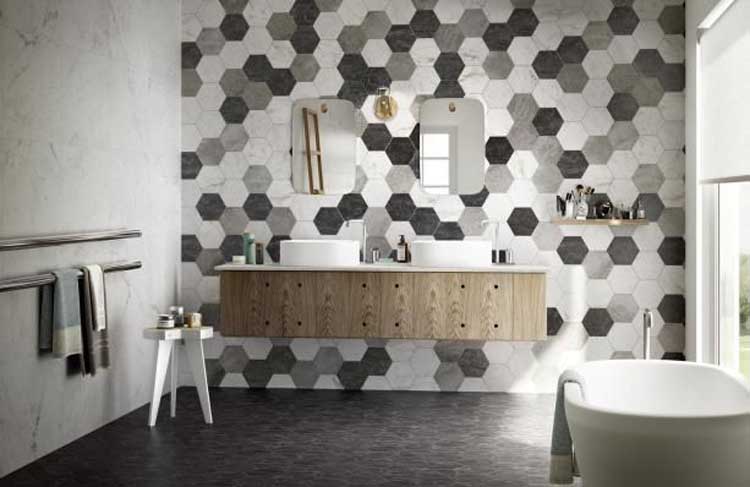 Carrelage de sol et mural Hexagonal gris 20x17,5cm