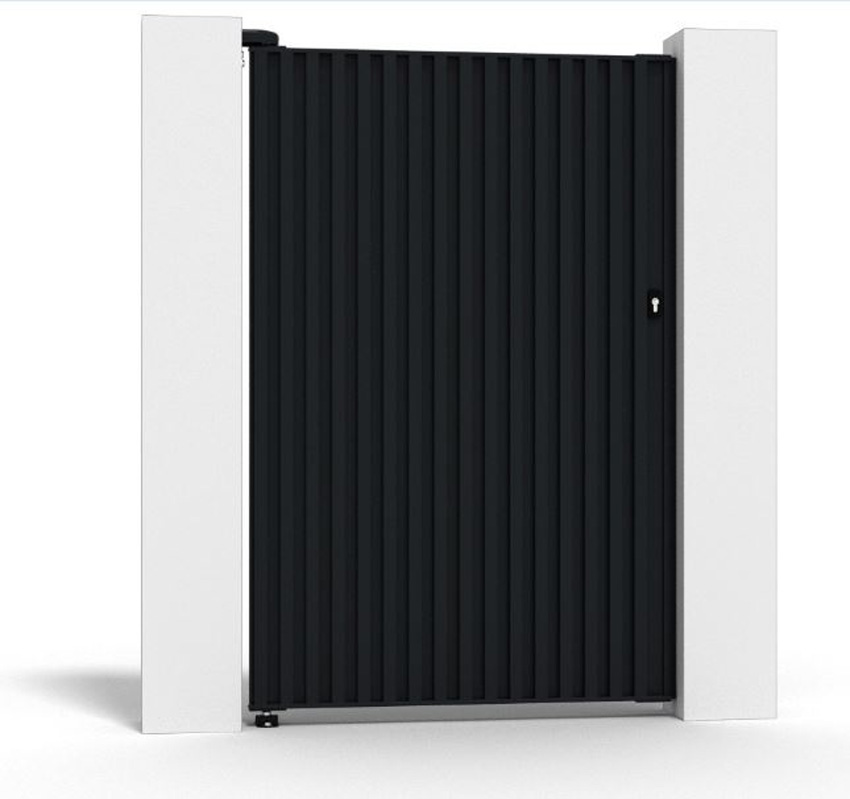 Enkele draaipoort Line Up aluminium zwart 100x175cm - gesloten met verticale lamellen, linksdraaiend, inclusief beslag
