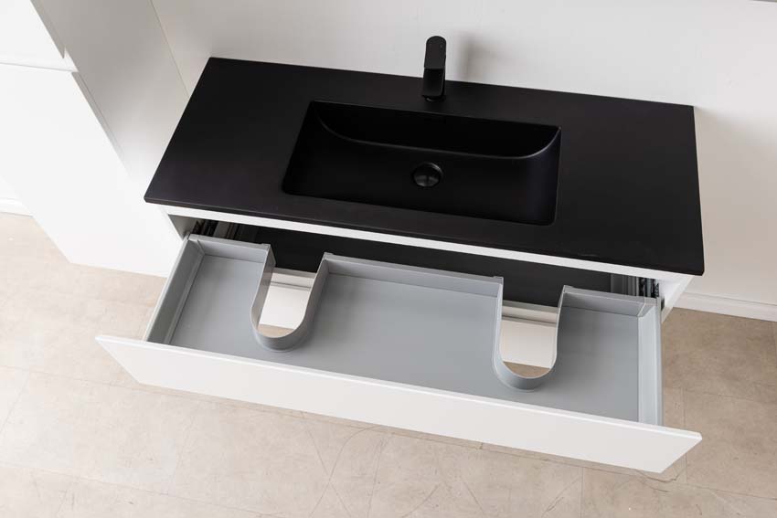 Badkamermeubel Tibo wit met enkele wastafel mat zwart 120cm