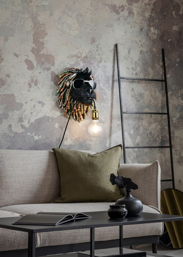 Applique murale Lion - noir - 31,5x22,5x38cm - dimmable - E27 - 1x40W