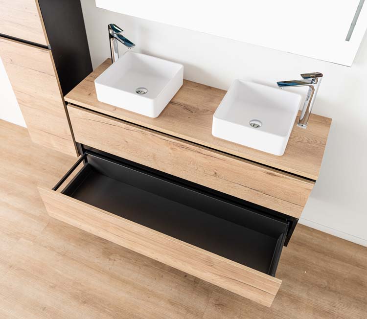 Badkamermeubel Dotan eik hangend met melamine topblad 140cm
