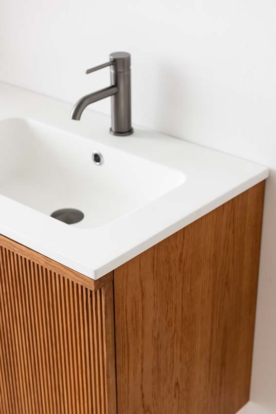 Meuble de salle de bain Fae chêne suspendu avec double lavabo blanc mat 120cm