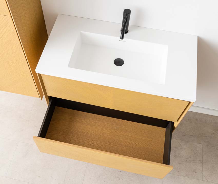 Meuble de salle de bain Waldorf chêne 900 mm lavabo mat blanc