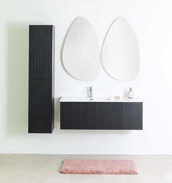 Meuble de salle de bains Sunday noir mat suspendu avec lavabo simple blanc brillant 120cm