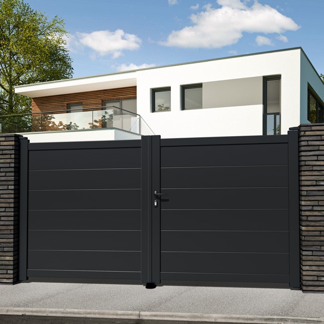 Dubbele draaipoort Salamanca aluminium antraciet 350x192cm - gesloten, inclusief beslag