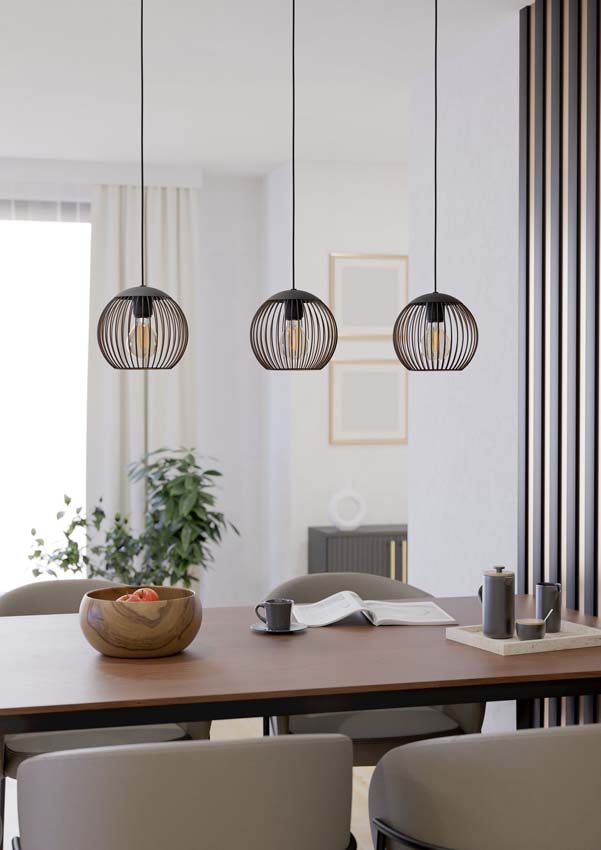 Hanglamp - Zwart/koper - 90x20x110cm - Dimbaar - E27 - 3x60W