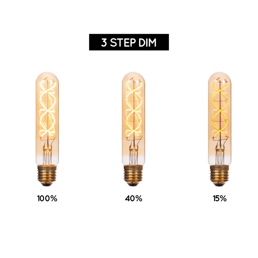 Lucide T32 - Ampoule filament - Ø3,2cm - LED 3 niveaux dimmable (Mémoire) - E27 - 1x4,9W 2200K - Ambré