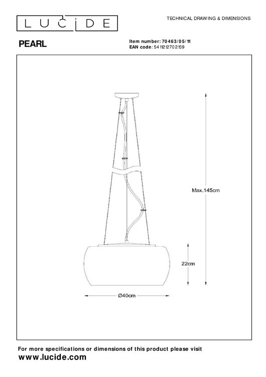Lucide PEARL - Hanglamp - Ø 40 cm - G9 - Chroom