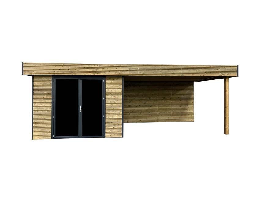 Studio de jardin Amelia M + terrasse bois de pin naturel 680x300x236cm double porte