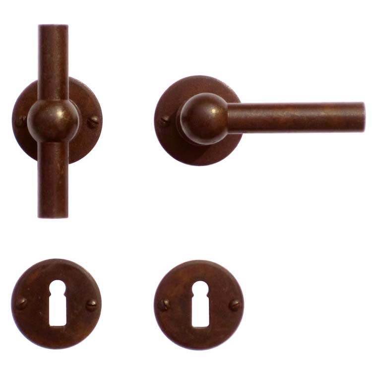 Poignée porte pro pienza nouv T+L rouille rond rosace barbe