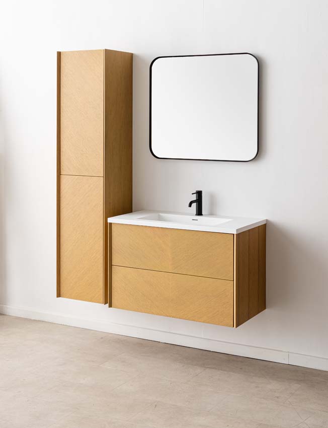 Meuble de salle de bain Waldorf chêne 900 mm lavabo mat blanc