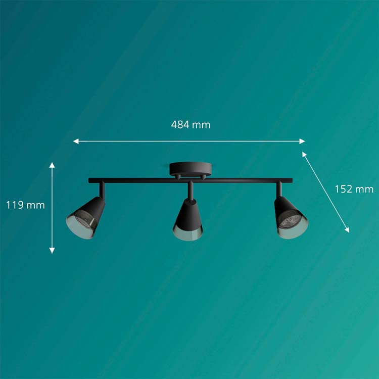 Opbouwspot - glas - dimbaar - GU10 - 3x5W - excl lamp - zwart
