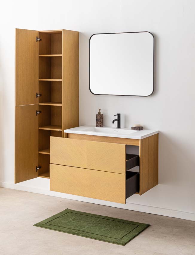 Meuble de salle de bain Waldorf chêne 900 mm lavabo mat blanc