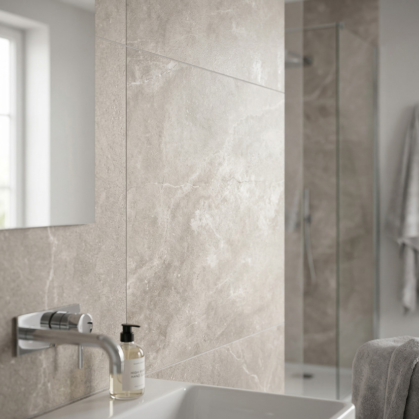 Vloer- en wandtegel Manila marmerlook mat taupe 60x60cm