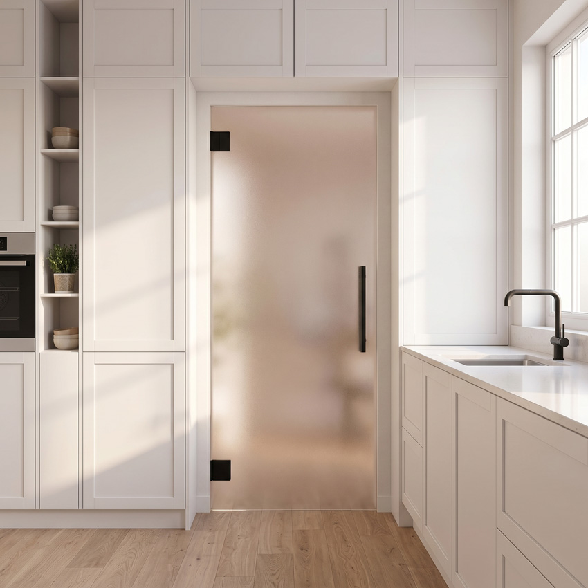 Porte intérieure vitrée complète Sky Night mat 73x201cm poignée ronde noire + charnières premium