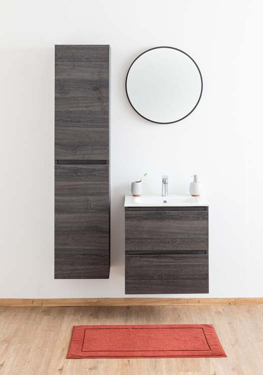 Meuble de salle de bain Dotan chêne foncé 600 mm lavabo porcelaine brillant