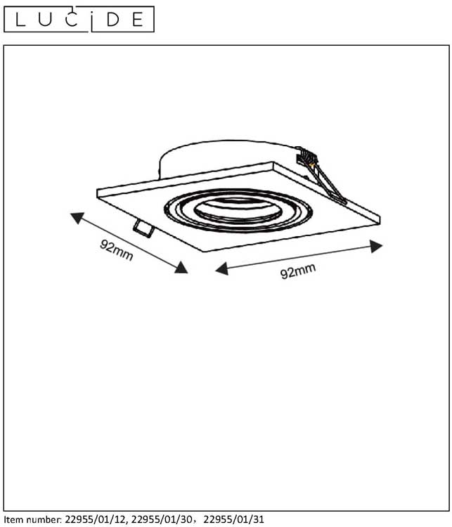 Inbouwspot vierkant - 1xGU10 - Diam. 9,2cm - Wit