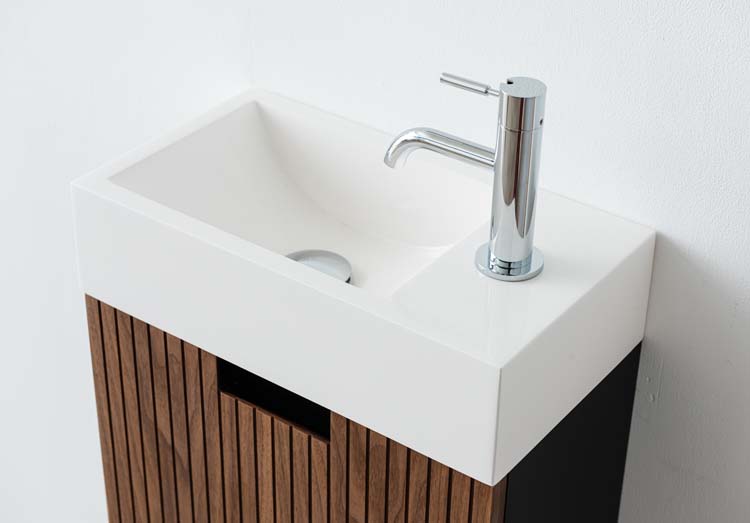 Meuble Willow noir/noyer lavabo blanc brillant