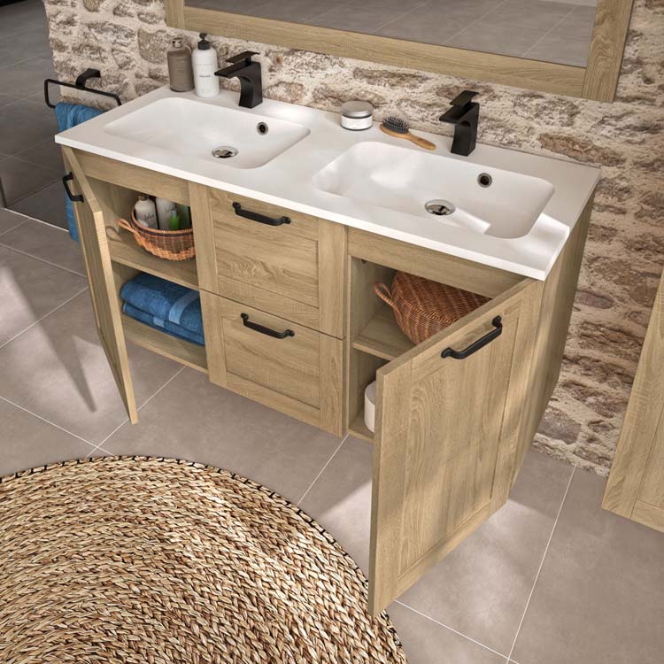 Meuble de salle de bain Astoria chêne 2 tiroirs et 2 portes 1200 mm