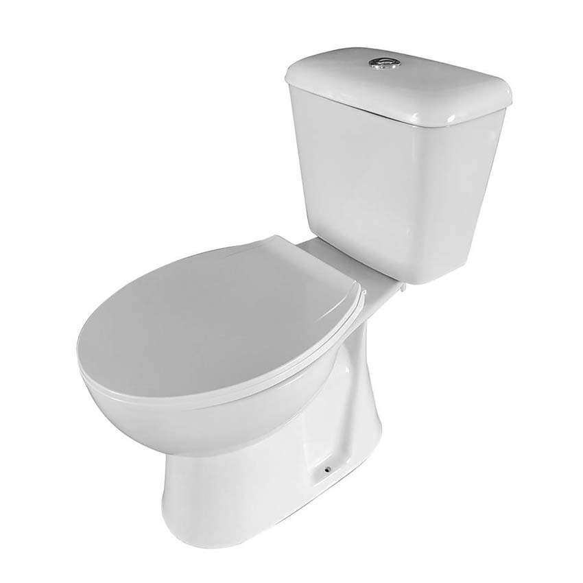 Toilettes sur pied blanc brillant avec double chasse d'eau et fermeture douce, siège WC inclus