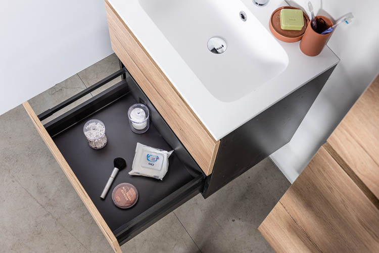Meuble de salle de bains Dotan chêne suspendu avec lavabo simple blanc mat 60cm